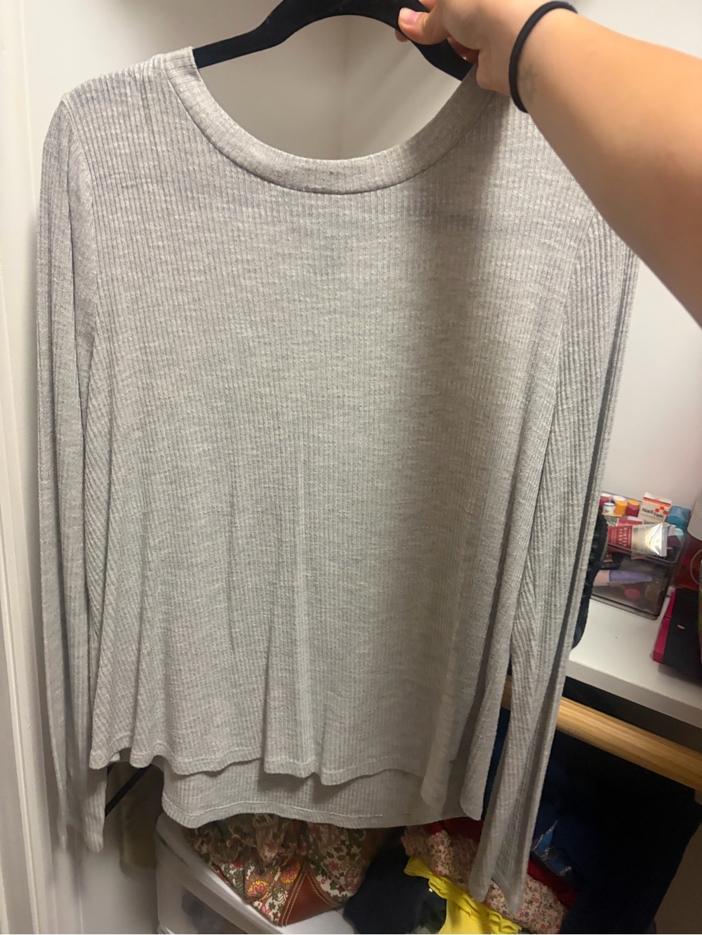 Forever 21 Light Gray Ribbed Long Sleeve Top